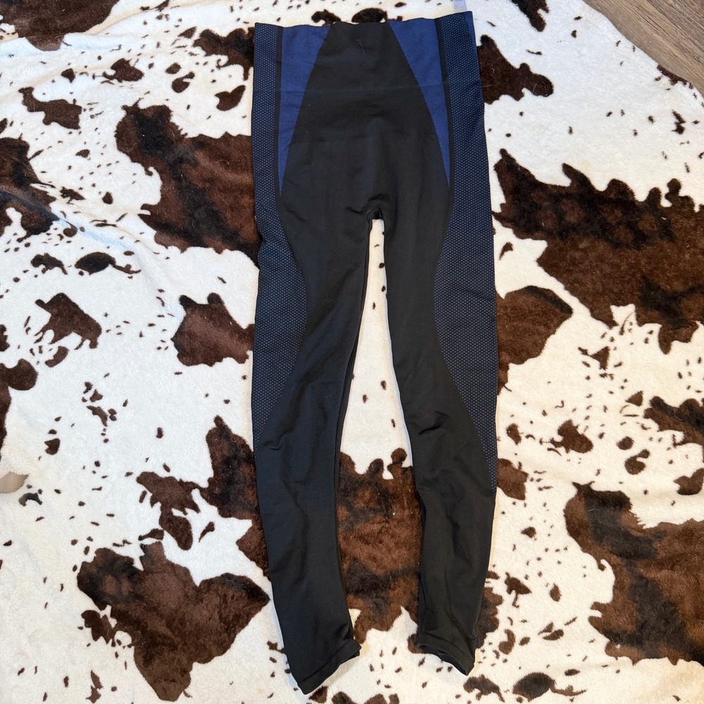Spanx Leggings Women Large Black Blue Colorblock Seamless Activewear Athleisure